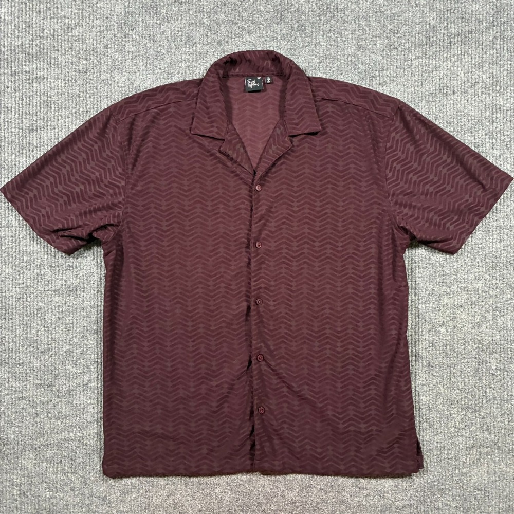 Fried Waters Mens Chevron Camp Shirt XL Burgundy Short Sleeve Button Up